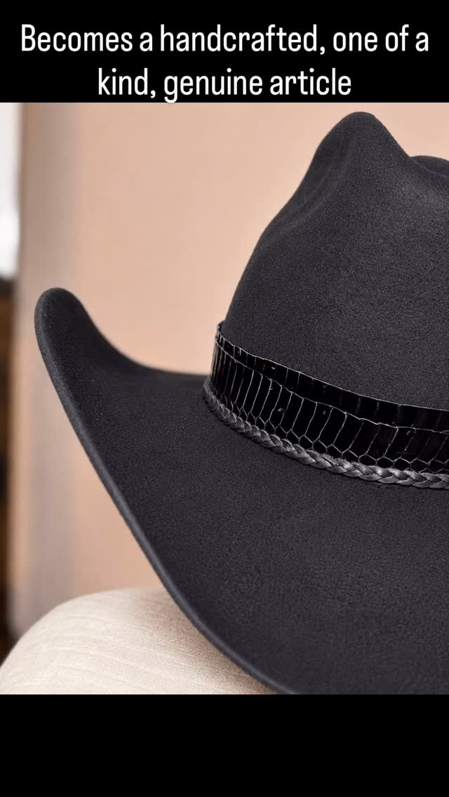 Close-up detail of hand-finished hat with exotic hatband
